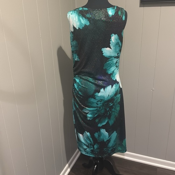 Joseph Ribkoff black shades of green floral silver thread clear sequin midi. 10 - Picture 5 of 8